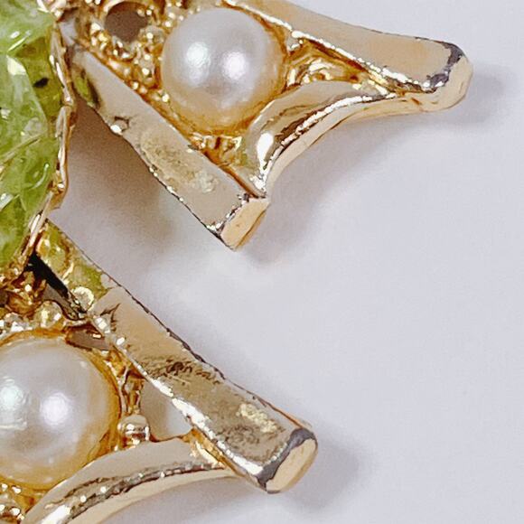 VTG Mid Century Bird Pendant Necklace Green Quartz Gold Tone Figural Animal - Picture 6 of 12